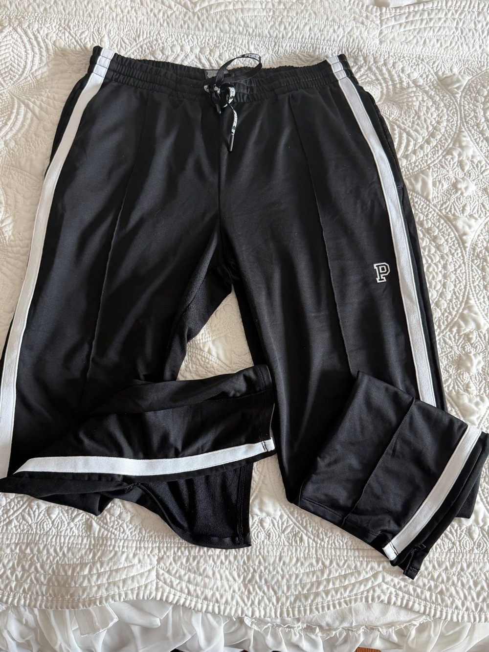 PINK Victoria's Secret Black Joggers with White Side Stripes